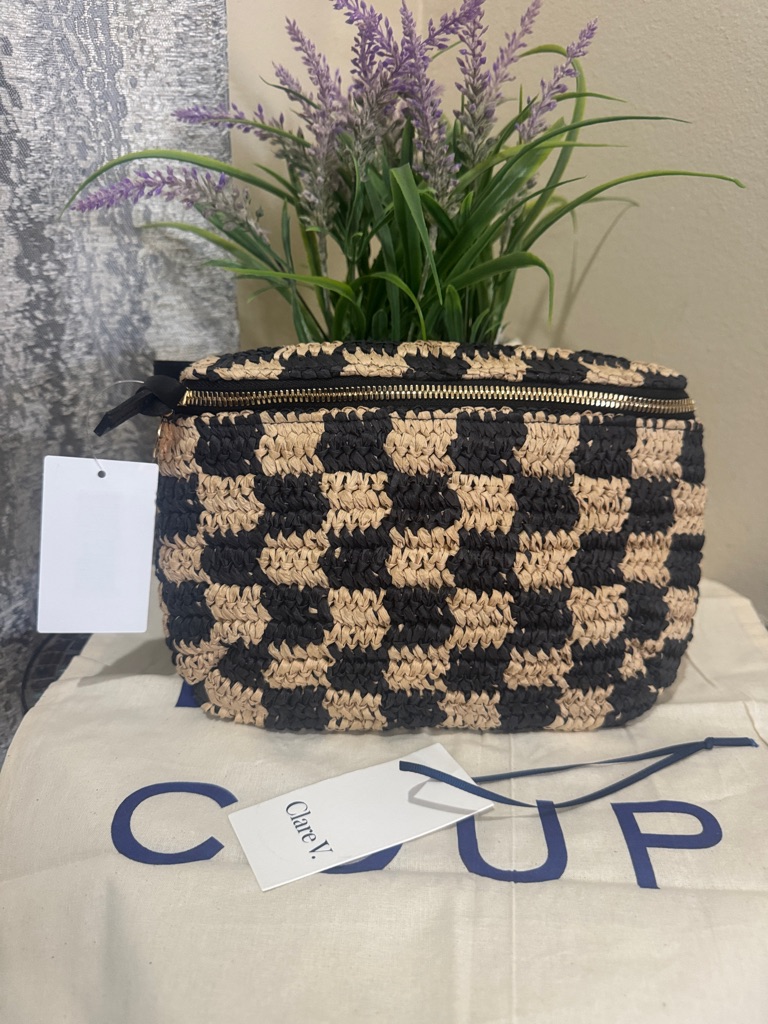 Clare V Checkerboard Woven Raffia Belt Bag